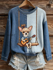 Women’s Fun Chihuahua Dog Tops Blue / S
