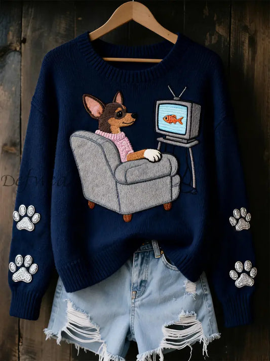 Women’s fun Chihuahua Dog tops Navy Blue / S