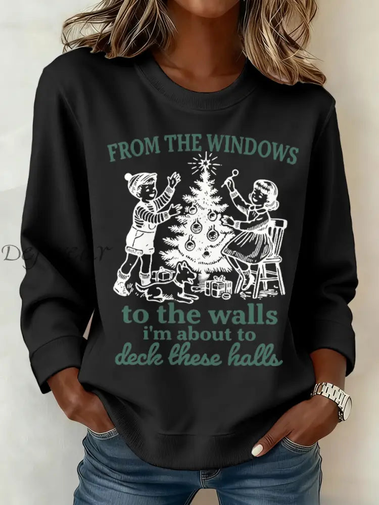 Women’s Funny Christmas Printed Sweatshirt Black / S