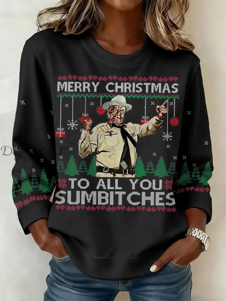Women’s Funny Christmas Printed Sweatshirt Black / S