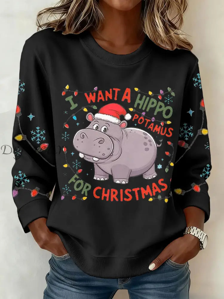 Women’s Funny Christmas Printed Sweatshirt Black / S