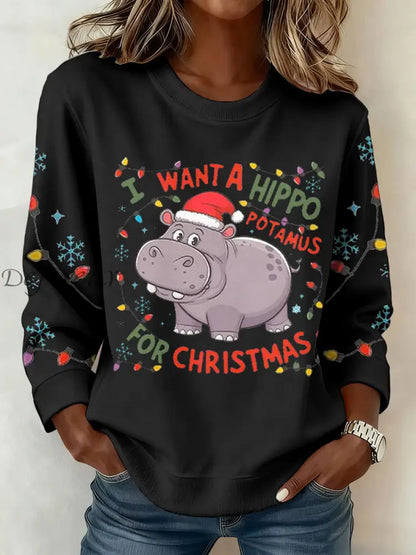 Women’s Funny Christmas Printed Sweatshirt Black / S