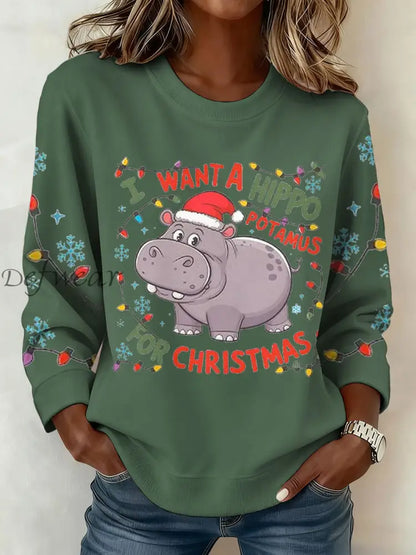 Women’s Funny Christmas Printed Sweatshirt Green / S