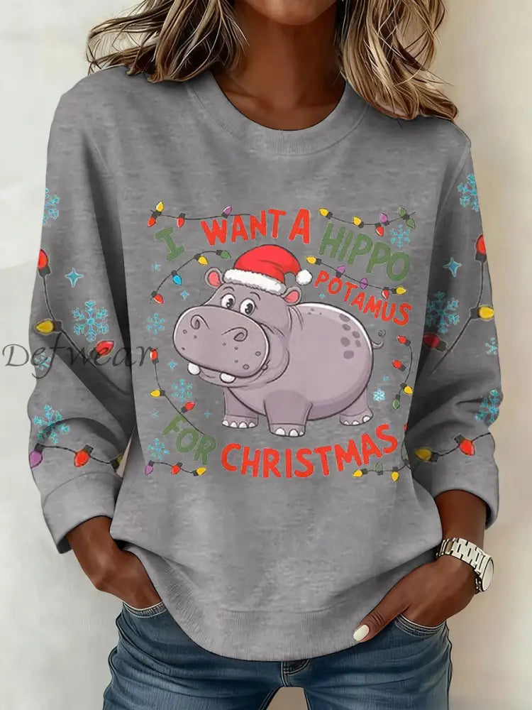 Women’s Funny Christmas Printed Sweatshirt Light Gray / S