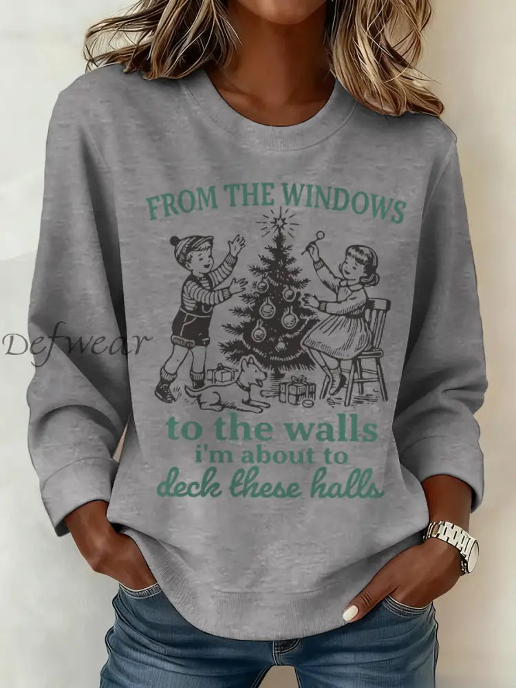 Women’s Funny Christmas Printed Sweatshirt Light Gray / S