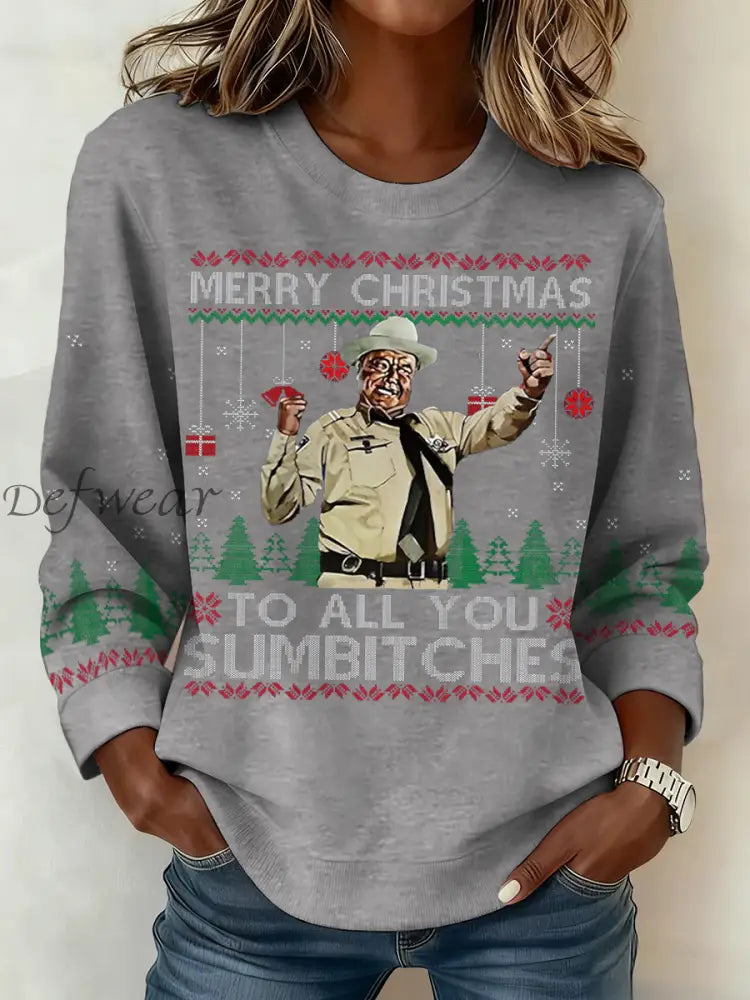 Women’s Funny Christmas Printed Sweatshirt Light Gray / S