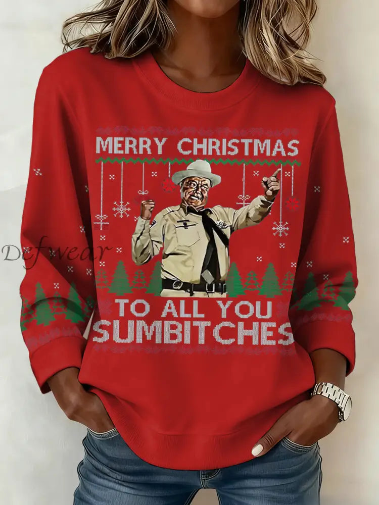 Women’s Funny Christmas Printed Sweatshirt Red / S