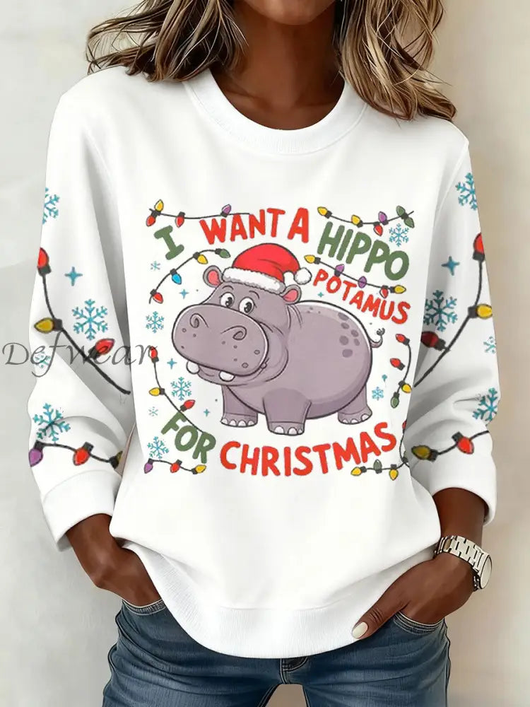 Women’s Funny Christmas Printed Sweatshirt White / S