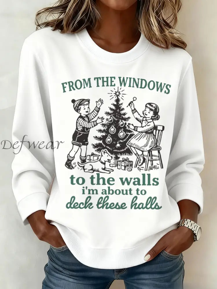 Women’s Funny Christmas Printed Sweatshirt White / S