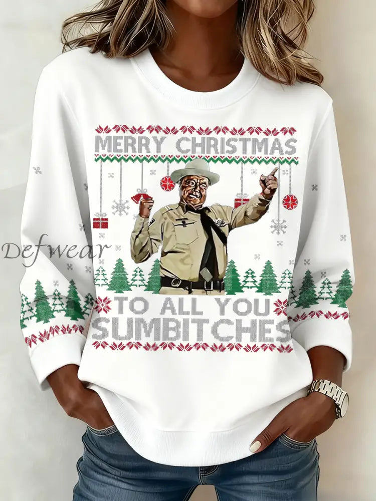Women’s Funny Christmas Printed Sweatshirt White / S
