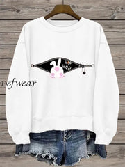 Women’s Funny Easter Hip Hop Bunny Casual Sweatshirt White / S