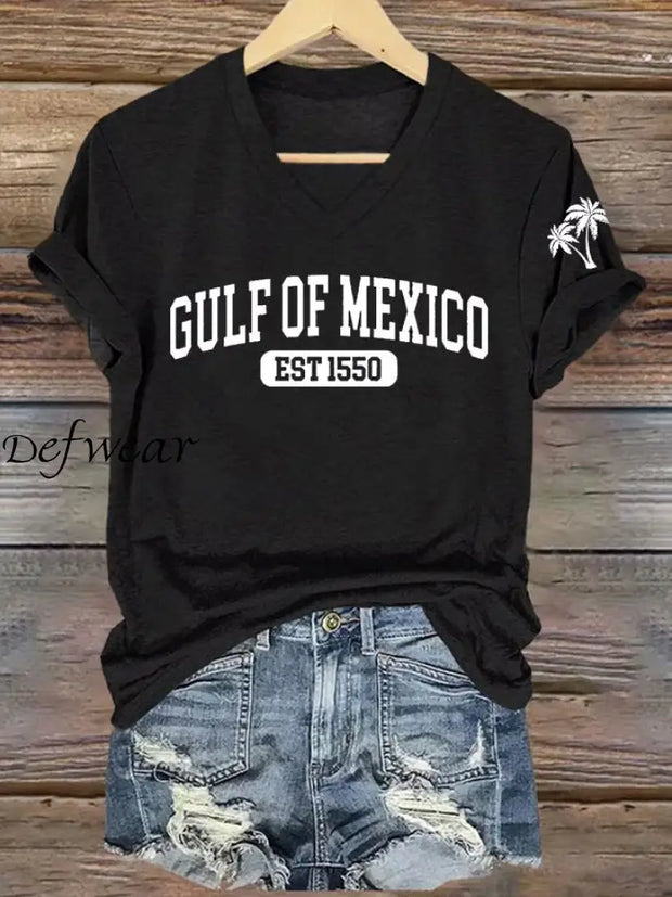 Women’s Gulf Of Mexico Printed V Neck Tee Black / S
