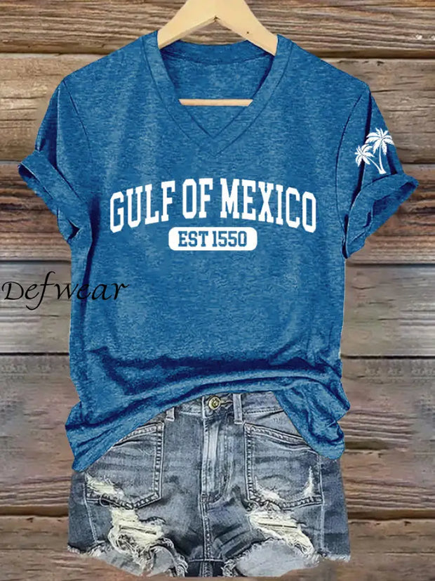 Women’s Gulf Of Mexico Printed V Neck Tee Blue / S