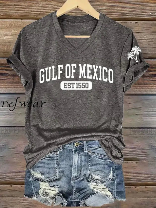 Women’s Gulf Of Mexico Printed V Neck Tee Dark Gray / S