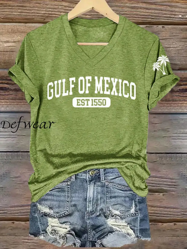 Women’s Gulf Of Mexico Printed V Neck Tee Green / S