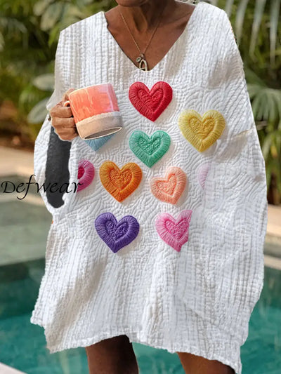 Women’s Heart Art Print Chic V-Neck Casual Sweater Pullover A / S