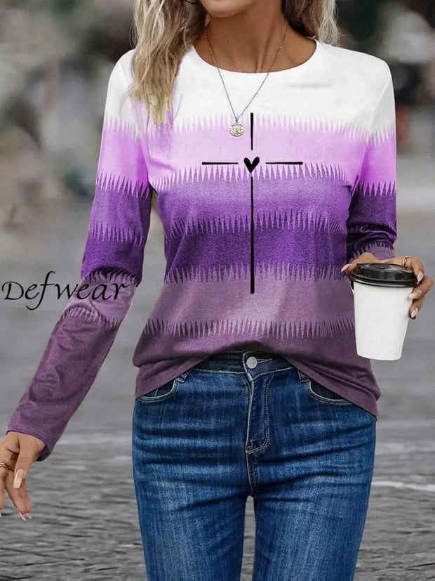 Women’s Heart Cross Printed Sweatshirt Purple / S