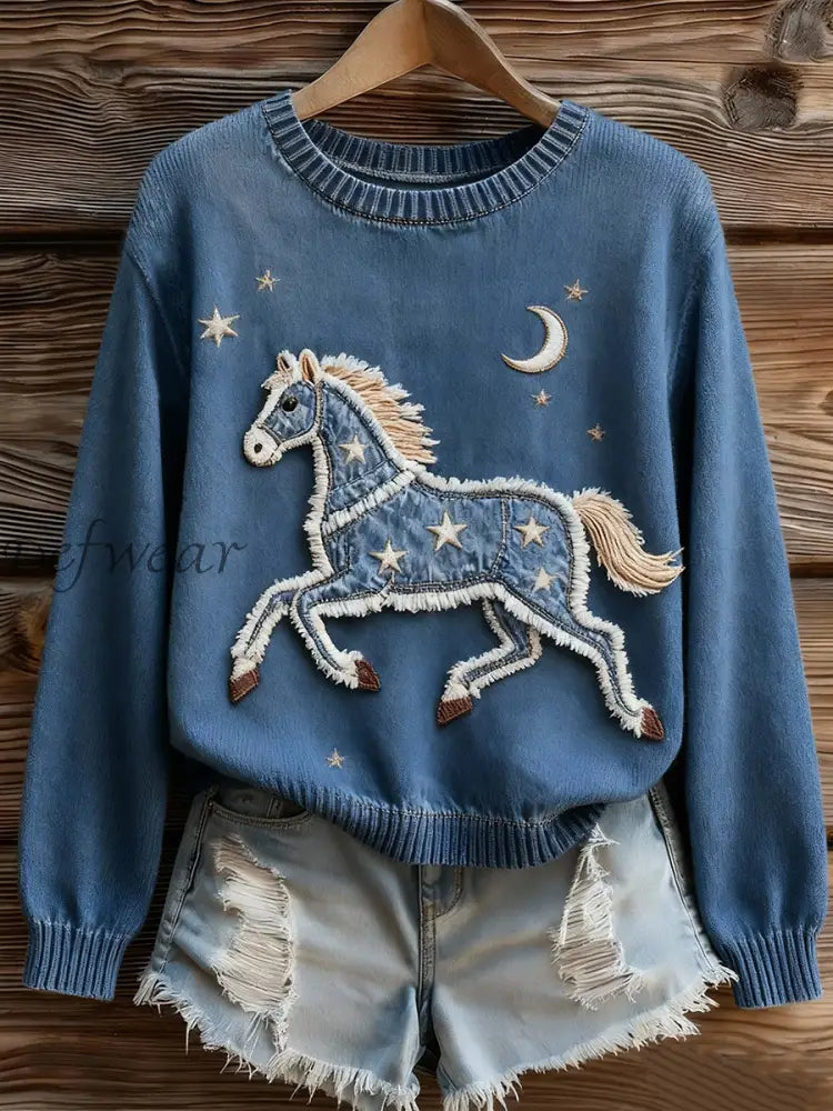 Women’s horse print tops Blue / S