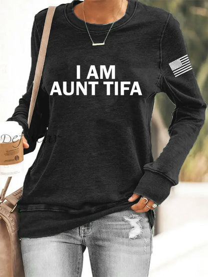 Women’s I Am Aunt Tifa Aunties Against Fascists Sweatshirt Black / S