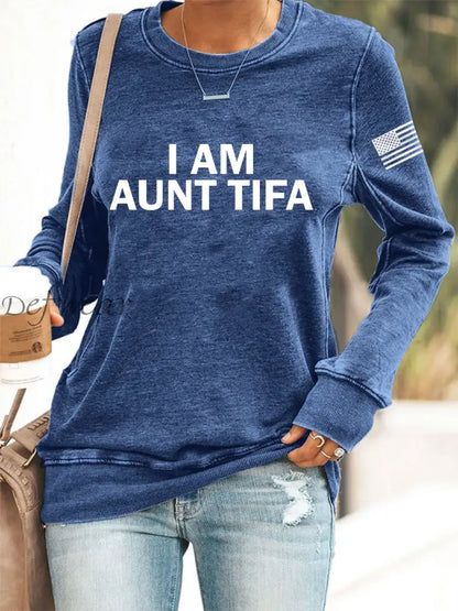 Women’s I Am Aunt Tifa Aunties Against Fascists Sweatshirt Blue / S