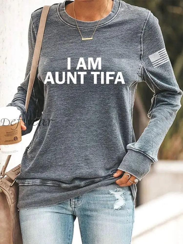 Women’s I Am Aunt Tifa Aunties Against Fascists Sweatshirt Gray / S