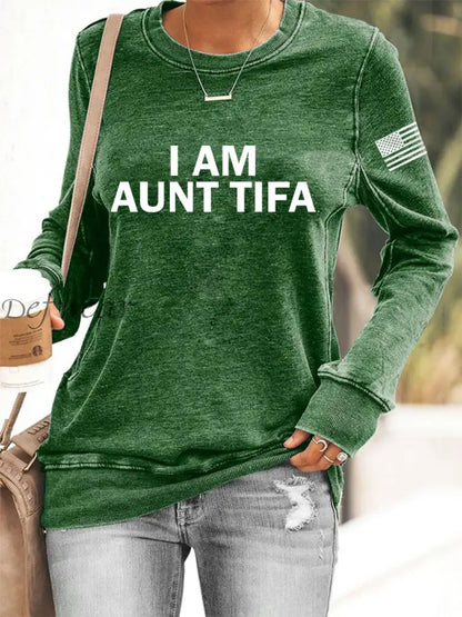 Women’s I Am Aunt Tifa Aunties Against Fascists Sweatshirt Green / S