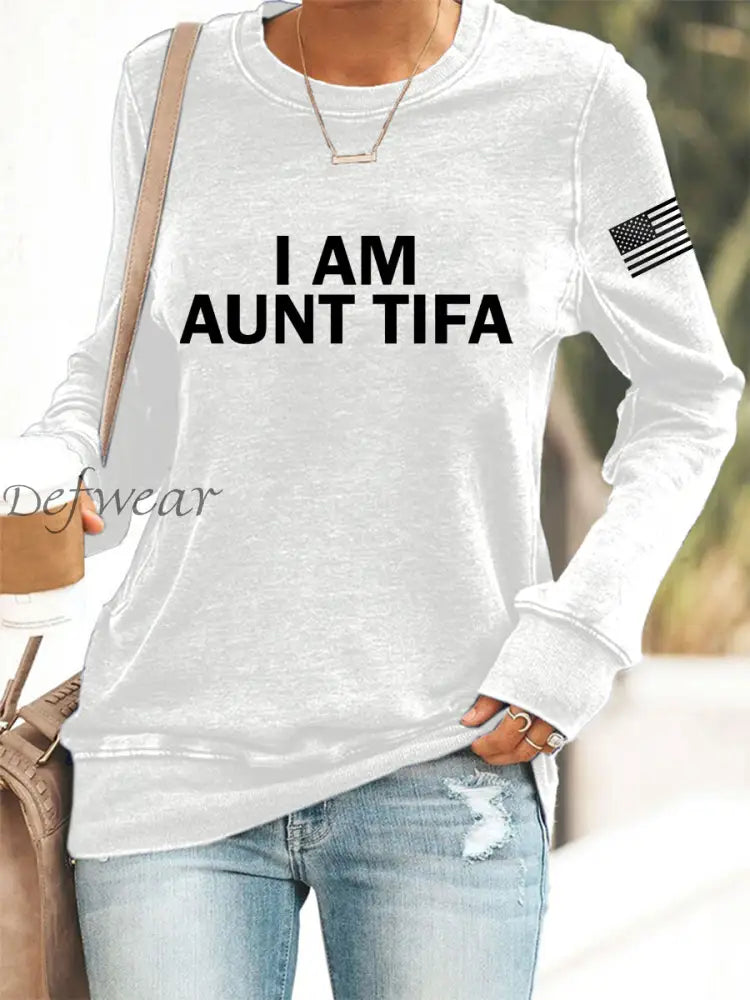 Women’s I Am Aunt Tifa Aunties Against Fascists Sweatshirt White / S
