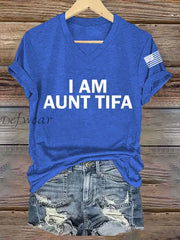 Women’s I Am Aunt Tifa Aunties Against Fascists V-Neck Tee Blue / S