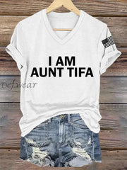 Women’s I Am Aunt Tifa Aunties Against Fascists V-Neck Tee White / S
