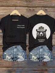 Women’s I Stand With Park Rangers Printed V-Neck T-Shirt Black / S