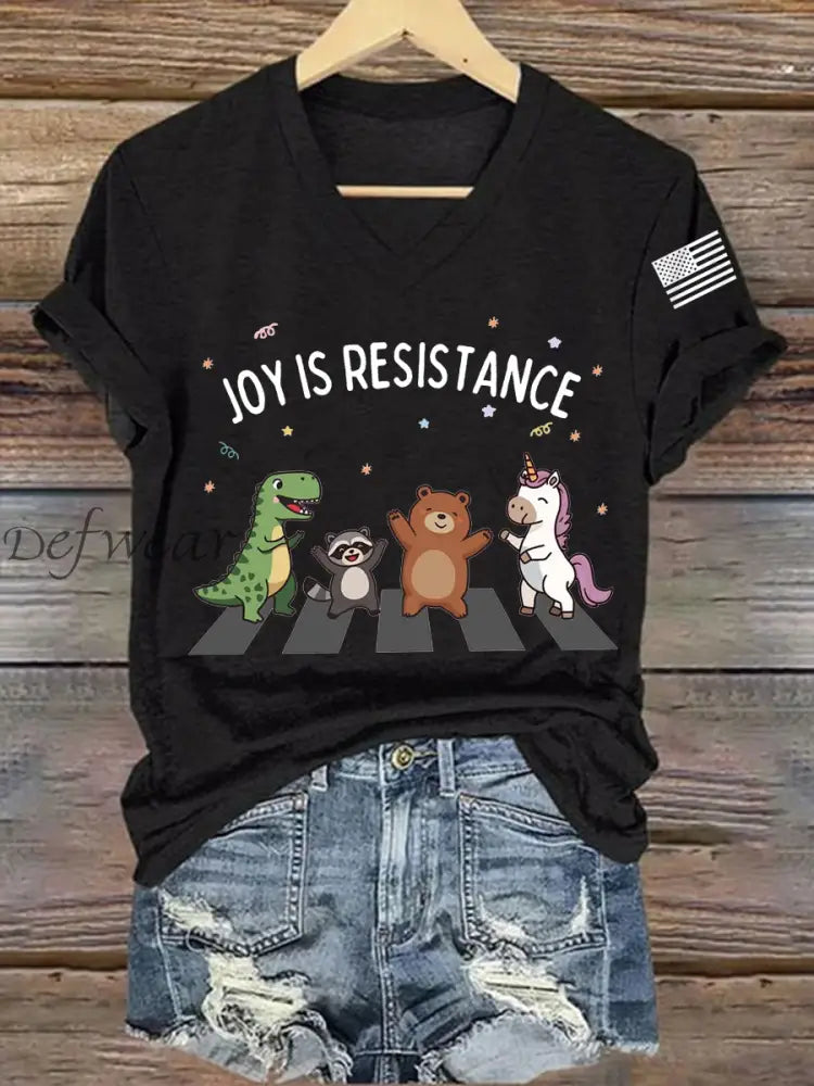 Women’s Joy is Resistance: Portland Frog Protestors Anti Fascism V-Neck Tee Black / S