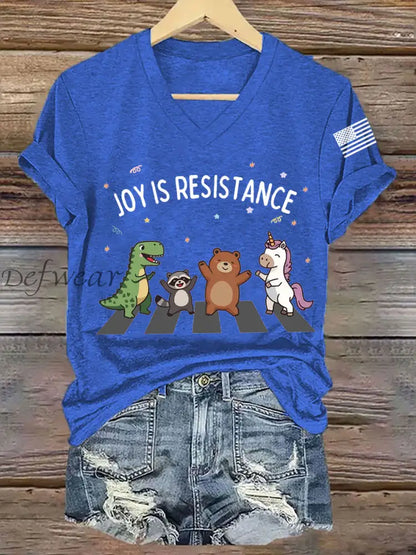 Women’s Joy is Resistance: Portland Frog Protestors Anti Fascism V-Neck Tee Blue / S