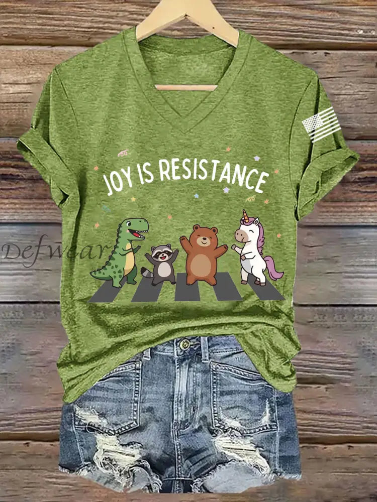 Women’s Joy is Resistance: Portland Frog Protestors Anti Fascism V-Neck Tee Green / S