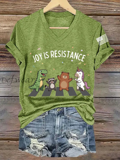 Women’s Joy is Resistance: Portland Frog Protestors Anti Fascism V-Neck Tee Green / S