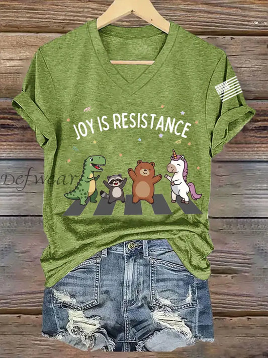 Women’s Joy is Resistance: Portland Frog Protestors Anti Fascism V-Neck Tee Green / S