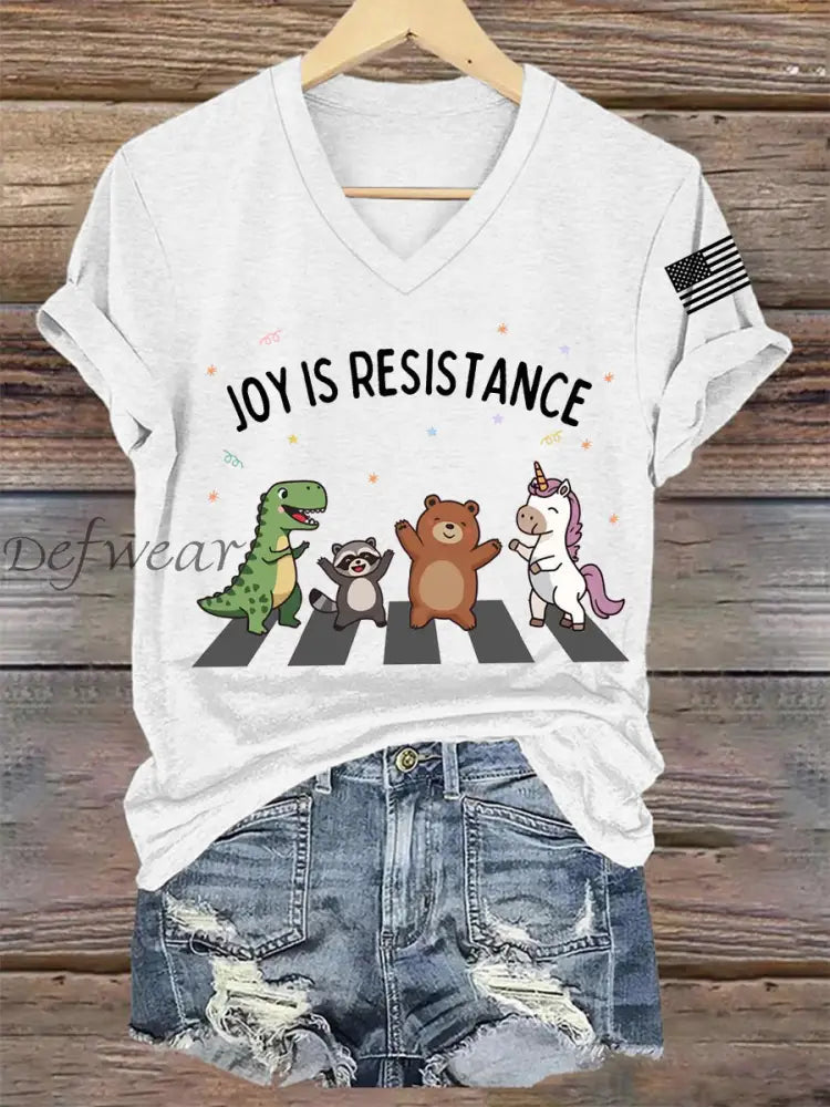 Women’s Joy is Resistance: Portland Frog Protestors Anti Fascism V-Neck Tee White / S
