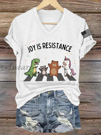 Women’s Joy is Resistance: Portland Frog Protestors Anti Fascism V-Neck Tee White / S