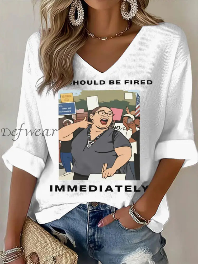 Women’s Lucy Martinez Charlie Kirk’s Printed V-Neck Casual Long Sleeve Top White / S