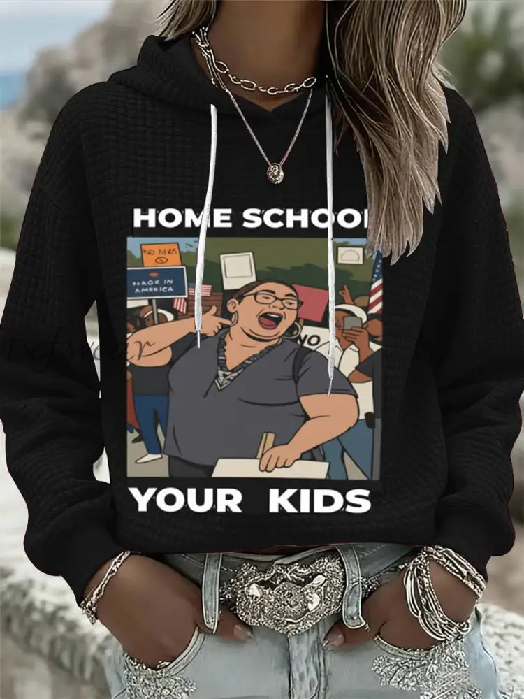 Women’s Lucy Martinez Charlie Kirk’s Printed Waffle Long Sleeved Casual Sweater Black / S