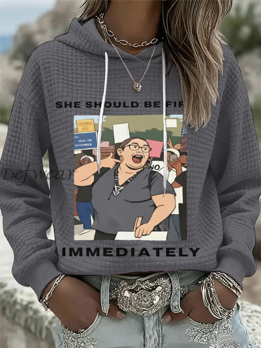 Women’s Lucy Martinez Charlie Kirk’s Printed Waffle Long Sleeved Casual Sweater Gray / S