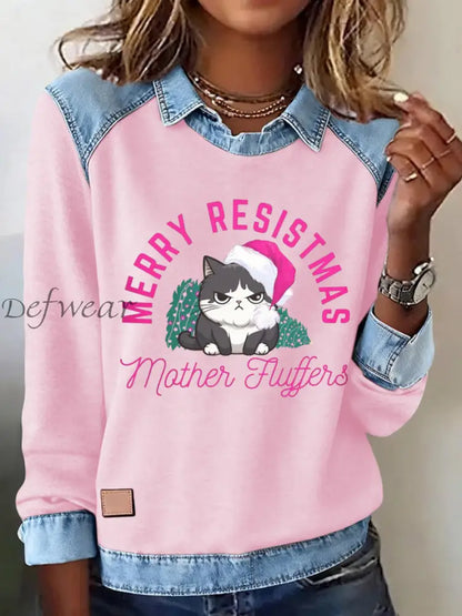 Women’s Merry Resistmas Cat Printed Sweatshirt Light Pink / S