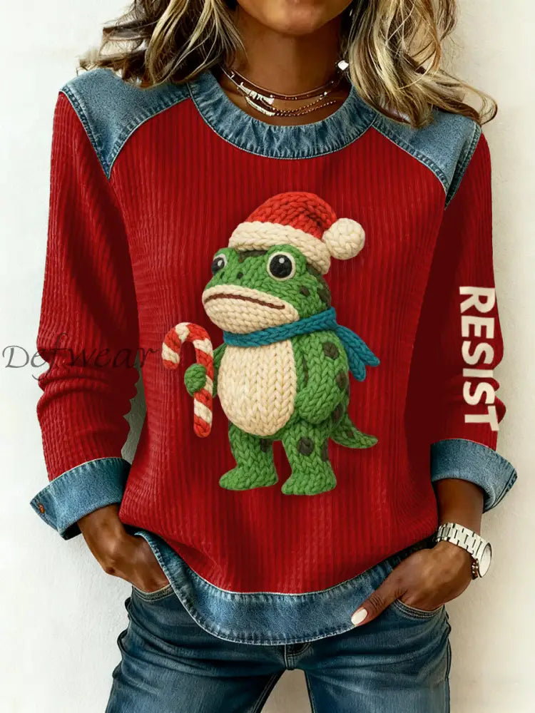 Women’s Merry Resistmas Portland Frog Printed Casual Sweatshirt Red / S