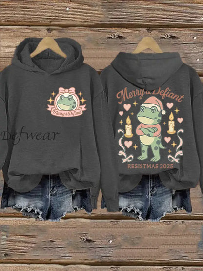 Women’s Merry Resistmas Portland Frog Printed Hoodie Dark Gray / S