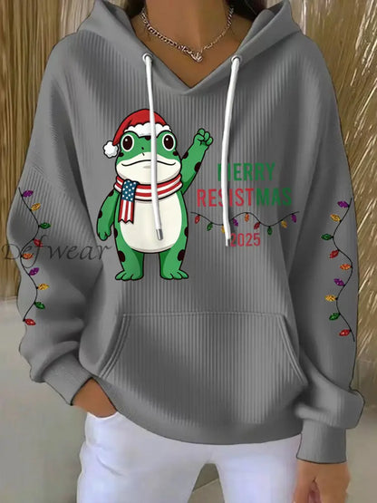 Women’s Merry Resistmas Portland Frog Printed Hoodie Gray / S