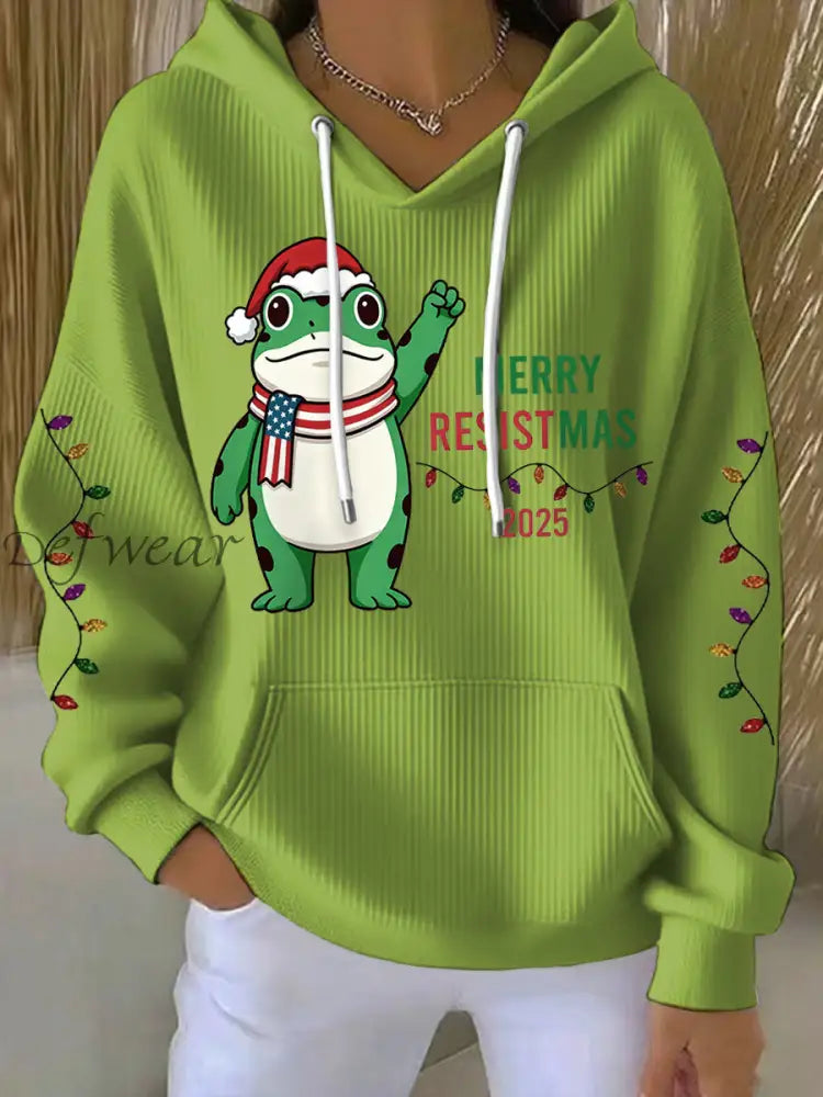 Women’s Merry Resistmas Portland Frog Printed Hoodie Light Green / S