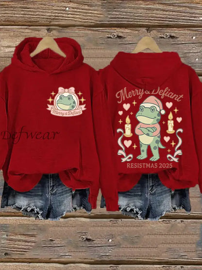 Women’s Merry Resistmas Portland Frog Printed Hoodie Red / S