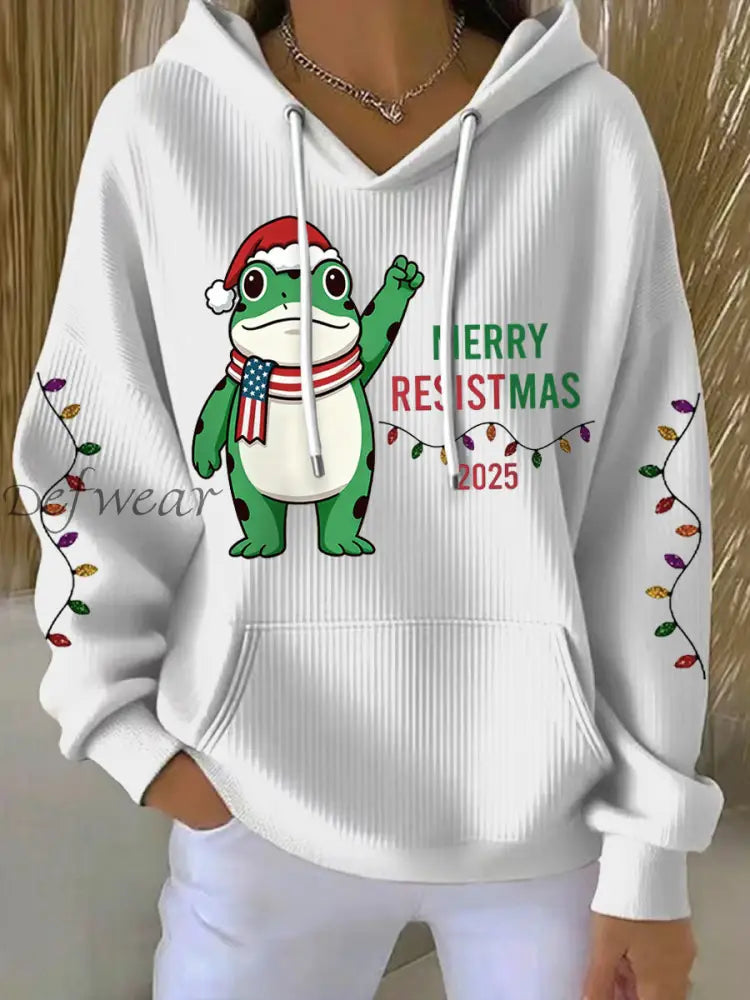 Women’s Merry Resistmas Portland Frog Printed Hoodie White / S