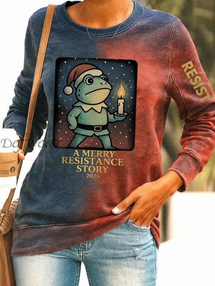 Women’s Merry Resistmas Portland Frog Printed Sweatshirt As picture / S