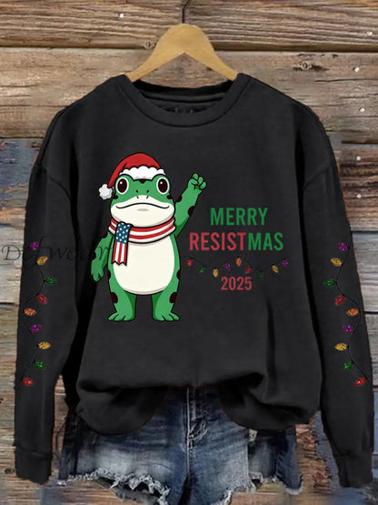 Women’s Merry Resistmas Portland Frog Printed Sweatshirt Black / S
