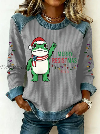 Women’s Merry Resistmas Portland Frog Printed Sweatshirt Gray / S